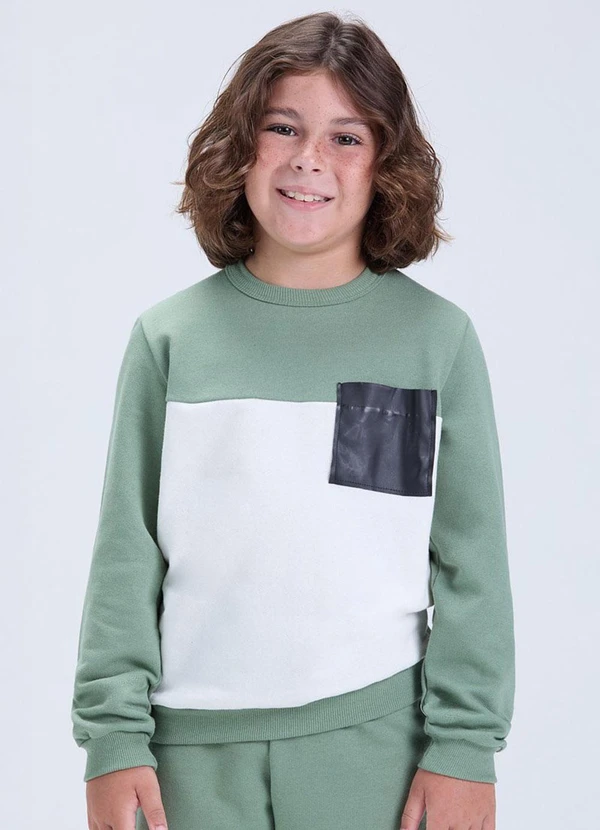 Vida Costeira - Conjunto Moletom Bicolor com Bolso Verde 3