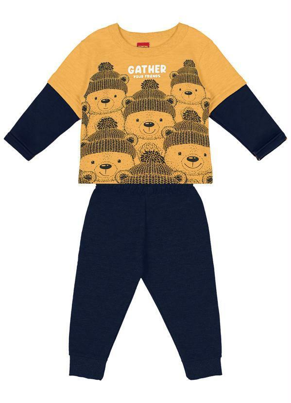 Kyly - Conjunto Moletom de Ursinho Menino Amarelo