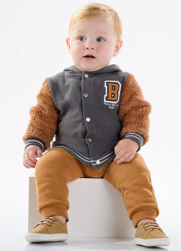Conjunto Moletom e Pelo e Moletom Cinza Pulla Bulla