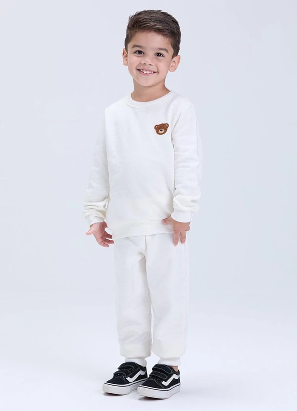 Vida Costeira - Conjunto Moletom Felpado com Urso Off White
