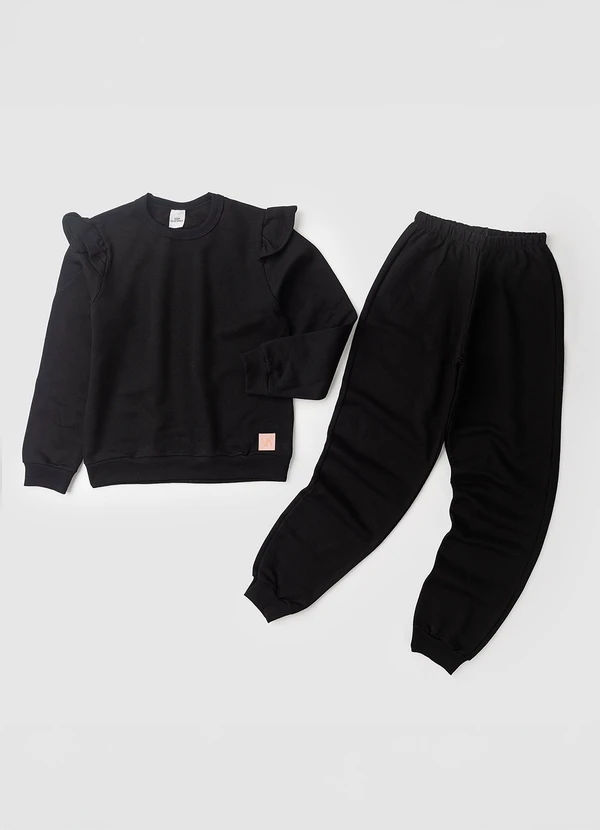 Vida Costeira - Conjunto Moletom Infantil Babadinho Preto 6