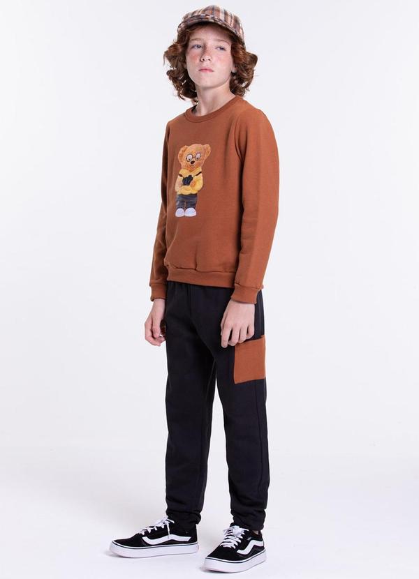 Vida Costeira - Conjunto Moletom Infantil Bolso Cargo Caramelo