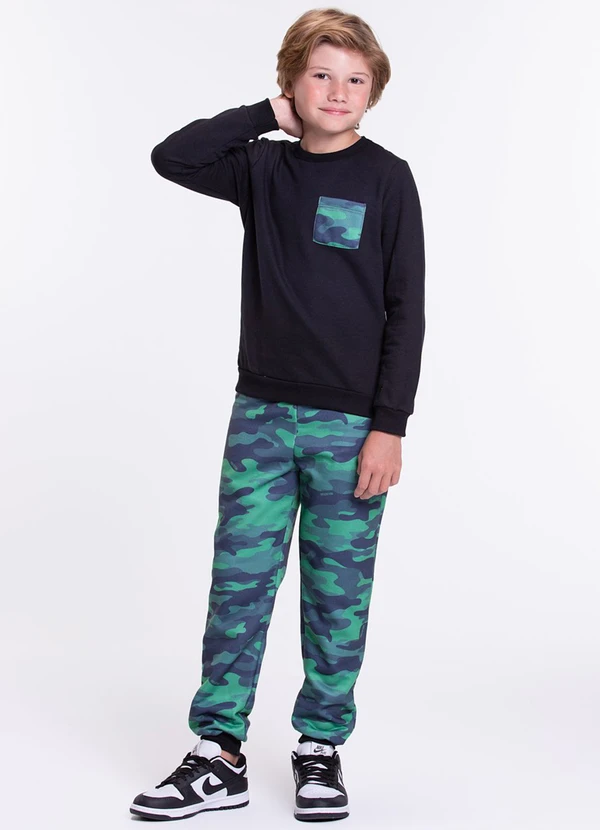 Vida Costeira - Conjunto Moletom Infantil Camuflado Preto 