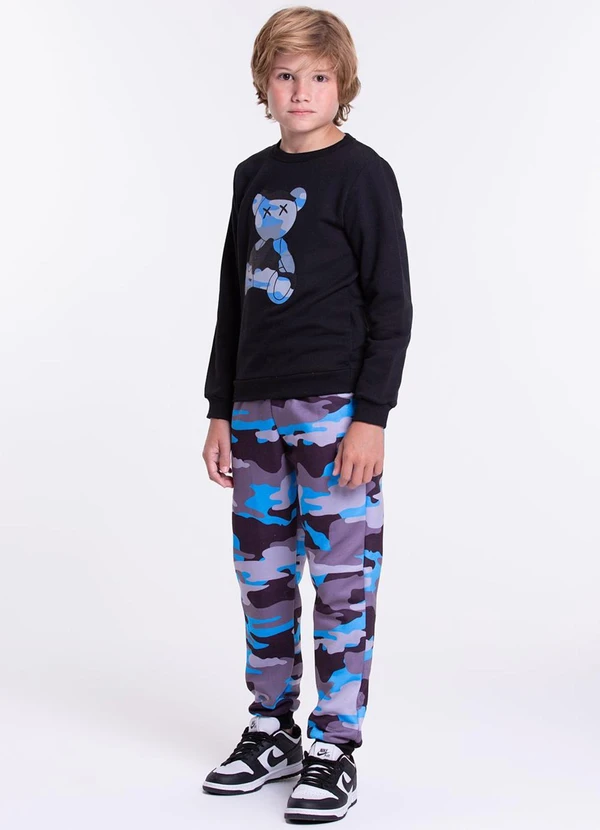 Vida Costeira - Conjunto Moletom Infantil Camuflado Urso Preto