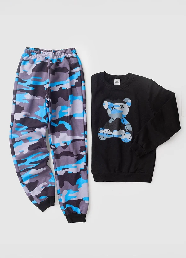 Vida Costeira - Conjunto Moletom Infantil Camuflado Urso Preto 5