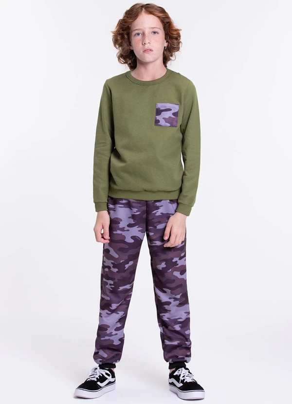 Vida Costeira - Conjunto Moletom Infantil Camuflado Verde