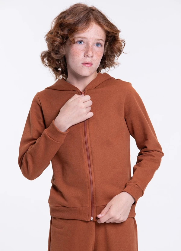 Vida Costeira - Conjunto Moletom Infantil Capuz e Zíper Caramelo 2