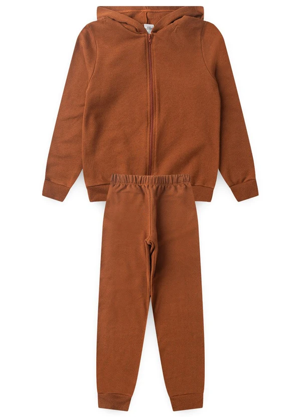 Vida Costeira - Conjunto Moletom Infantil Capuz e Zíper Caramelo 6