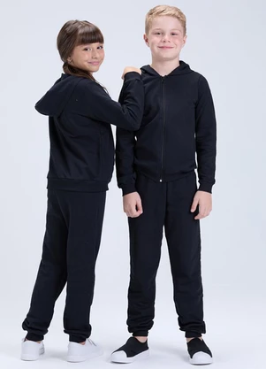 Vida Costeira - Conjunto Moletom Infantil Capuz e Zíper Preto - VIDA COSTEIRA