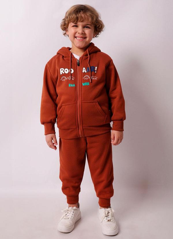 Torra - Conjunto Moletom Infantil com Capuz Dino Marrom