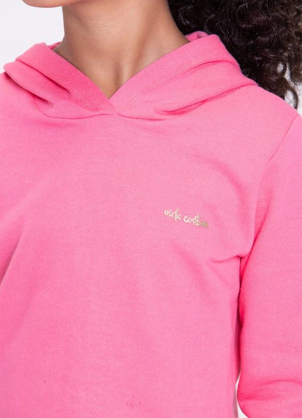 Vida Costeira - Conjunto Moletom Infantil Cropped com Capuz Rosa 2