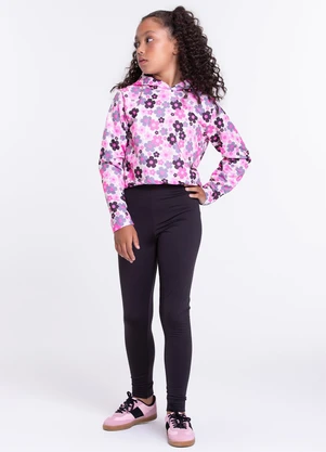 Vida Costeira - Conjunto Moletom Infantil Cropped Flowers Preto - VIDA COSTEIRA