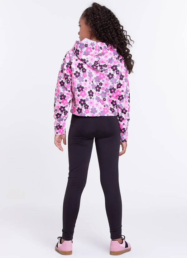 Vida Costeira - Conjunto Moletom Infantil Cropped Flowers Preto 2