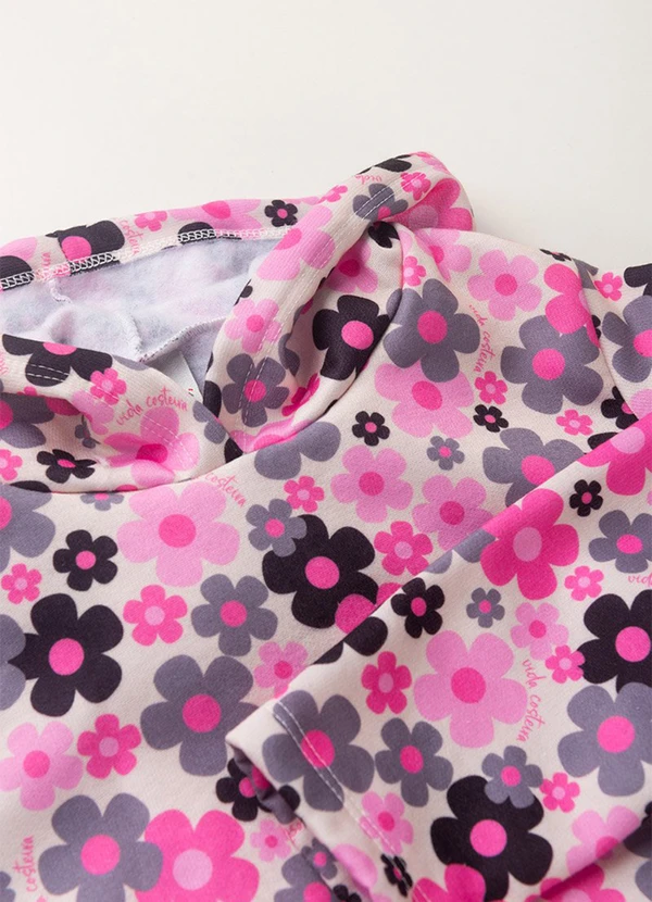 Vida Costeira - Conjunto Moletom Infantil Cropped Flowers Preto 3