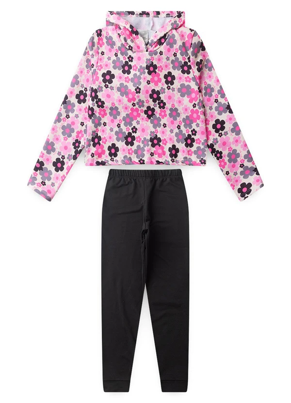 Vida Costeira - Conjunto Moletom Infantil Cropped Flowers Preto 6
