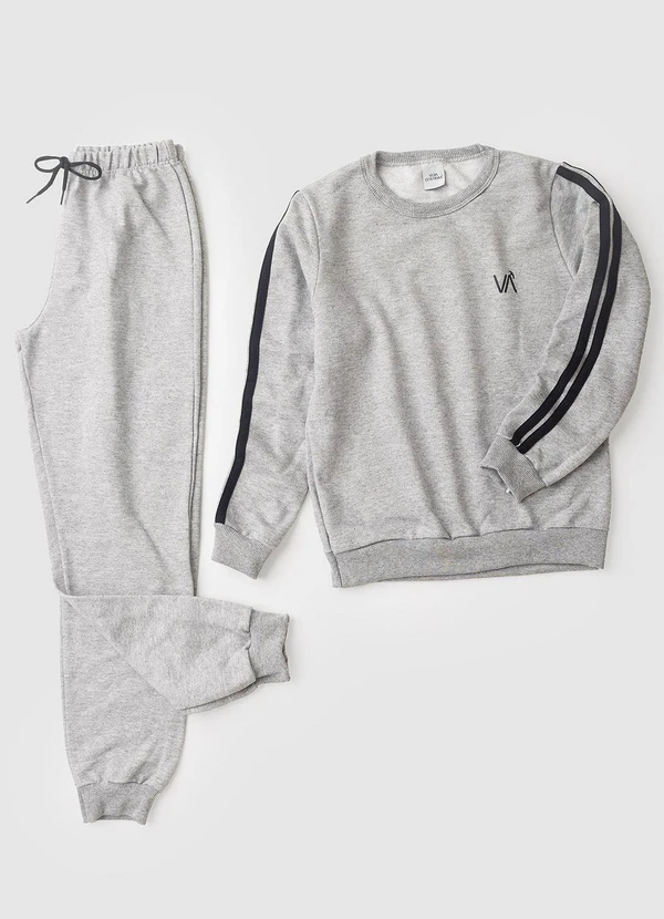 Vida Costeira - Conjunto Moletom Infantil Detalhe Faixas Mescla 5