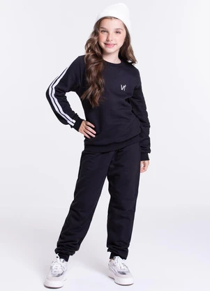 Vida Costeira - Conjunto Moletom Infantil Detalhe Faixas Preto - VIDA COSTEIRA
