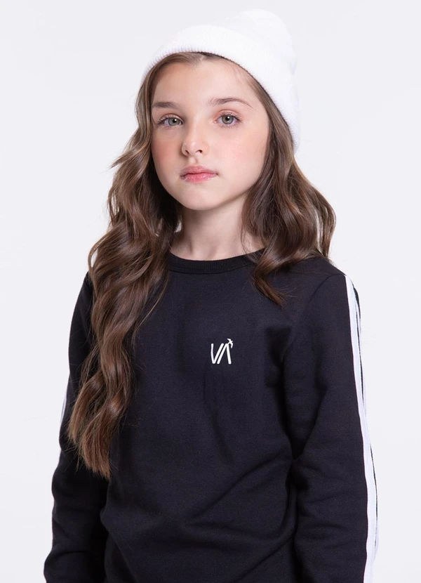 Vida Costeira - Conjunto Moletom Infantil Detalhe Faixas Preto 3
