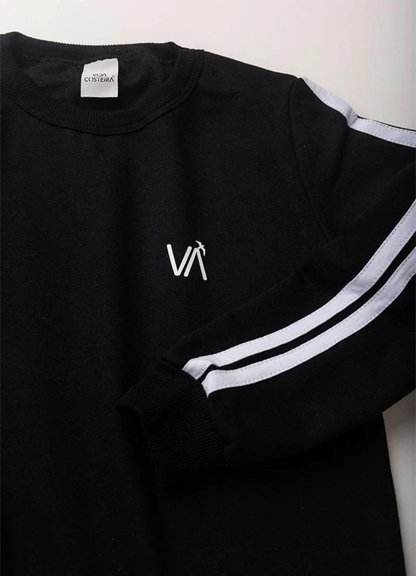 Vida Costeira - Conjunto Moletom Infantil Detalhe Faixas Preto 4