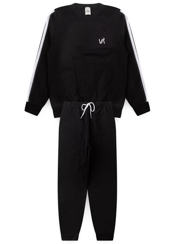 Vida Costeira - Conjunto Moletom Infantil Detalhe Faixas Preto 6