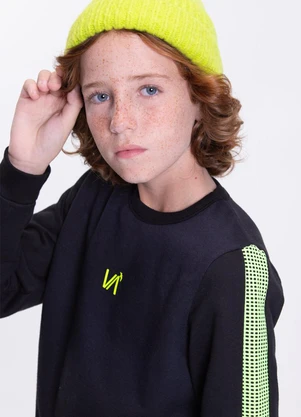 Vida Costeira - Conjunto Moletom Infantil Faixa Neon Preto - VIDA COSTEIRA