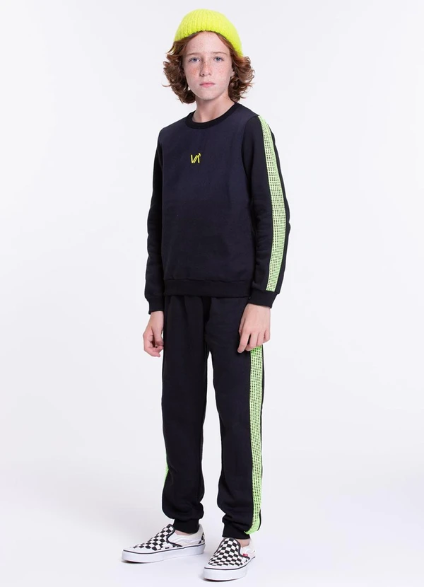 Vida Costeira - Conjunto Moletom Infantil Faixa Neon Preto
