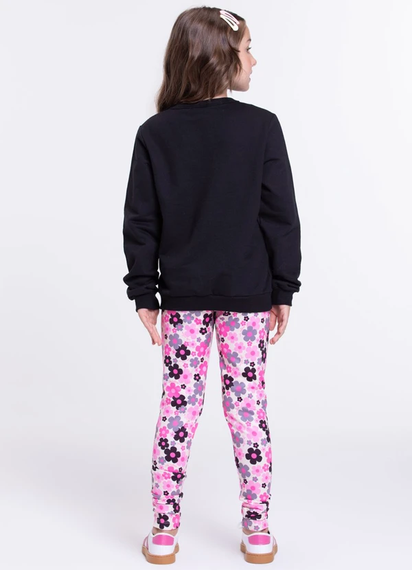 Vida Costeira - Conjunto Moletom Infantil Florzinhas Preto 2