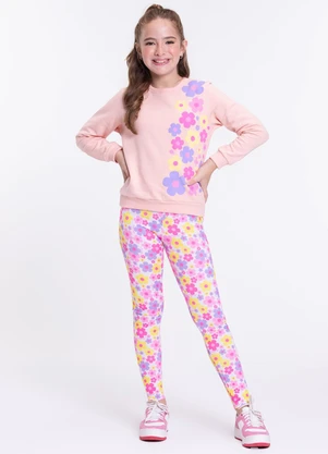 Vida Costeira - Conjunto Moletom Infantil Florzinhas Rosa - VIDA COSTEIRA