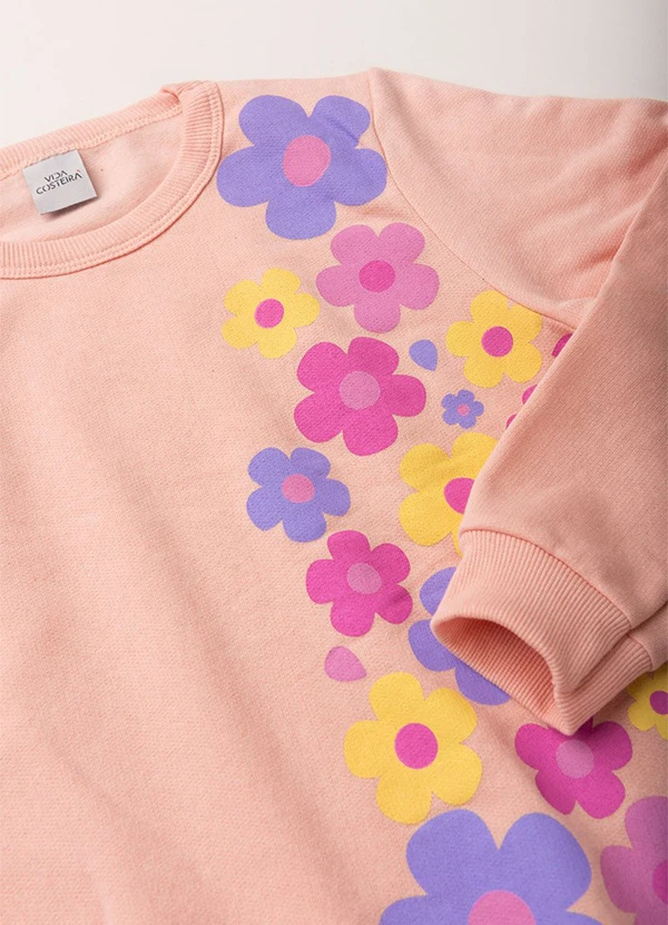 Vida Costeira - Conjunto Moletom Infantil Florzinhas Rosa 3