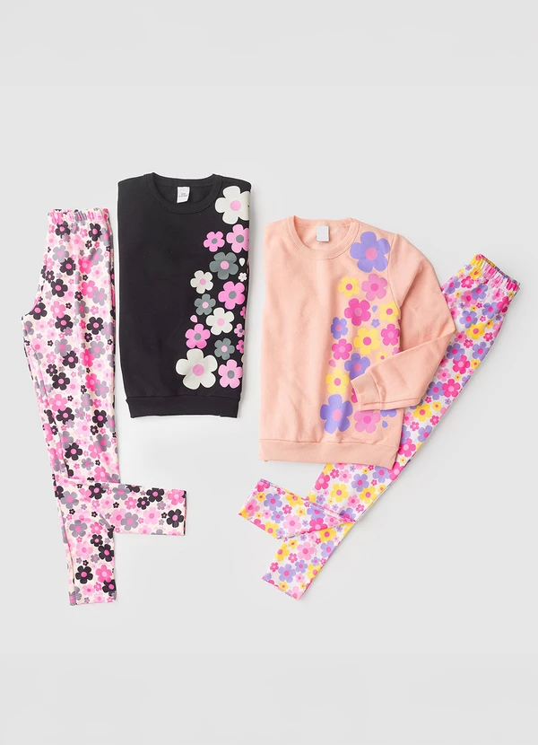 Vida Costeira - Conjunto Moletom Infantil Florzinhas Rosa 5