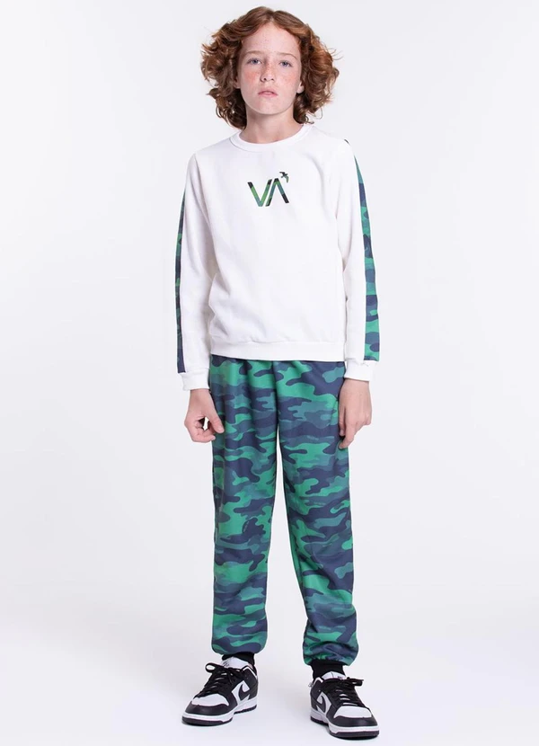 Vida Costeira - Conjunto Moletom Infantil Militar Off White