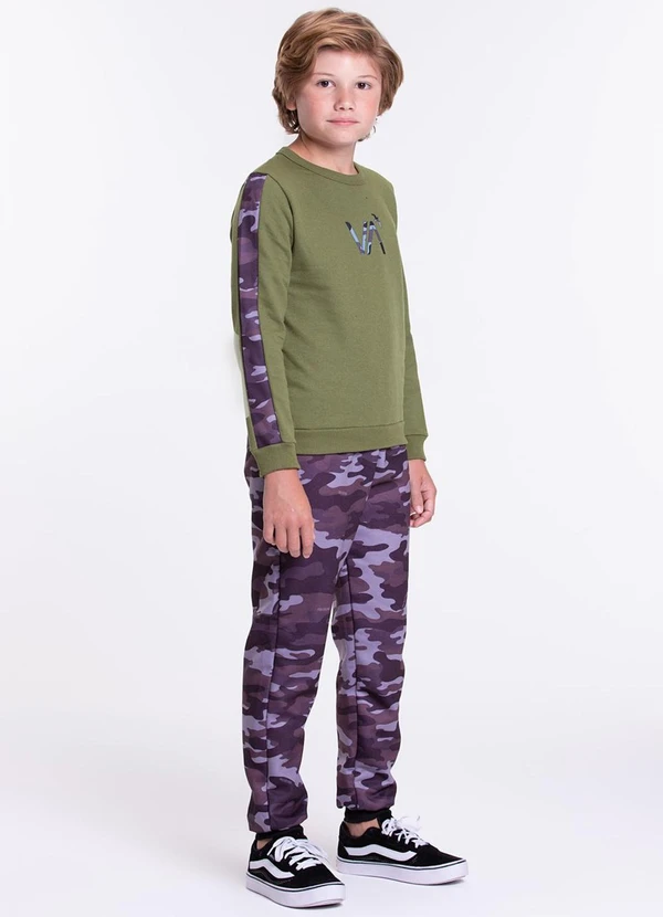 Vida Costeira - Conjunto Moletom Infantil Militar Verde