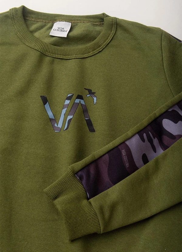 Vida Costeira - Conjunto Moletom Infantil Militar Verde 3
