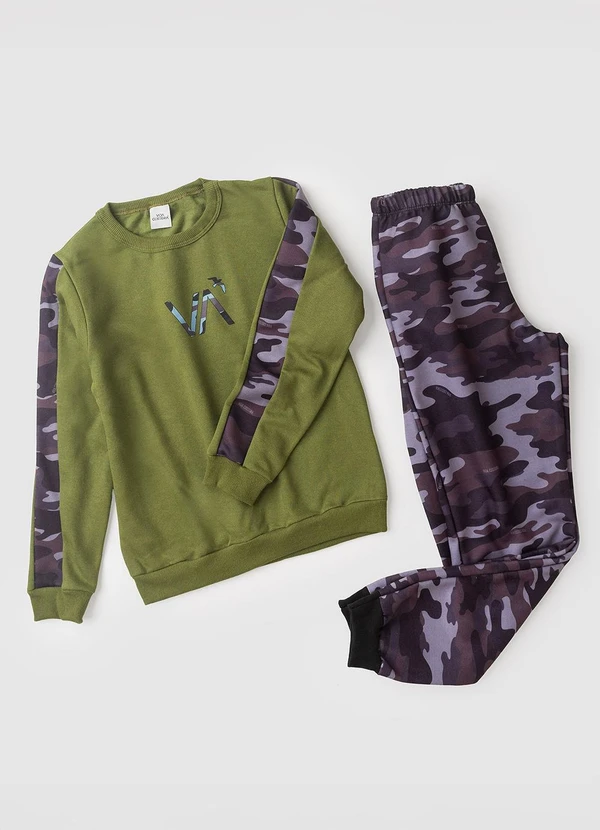 Vida Costeira - Conjunto Moletom Infantil Militar Verde 5