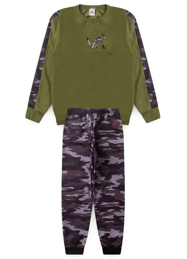 Vida Costeira - Conjunto Moletom Infantil Militar Verde 6