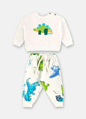Up Baby - Conjunto Moletom sem Felpa Dino Branco - UP BABY