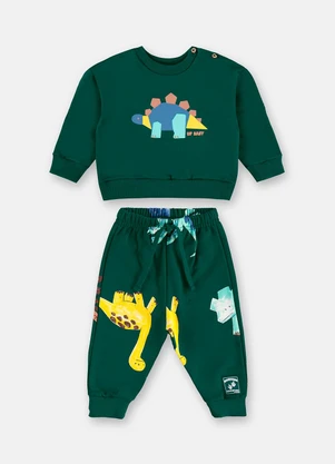 Up Baby - Conjunto Moletom sem Felpa Dino Verde - UP BABY