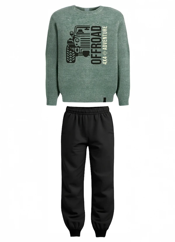 Malwee Kids - Conjunto Offroad em Moletom Verde Escuro