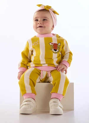 Três e Já - Conjunto Onça Bebê Blusão Calça Amarelo - TRÊS E JÁ