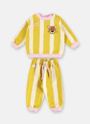 Três e Já - Conjunto Onça Bebê Blusão Calça Amarelo - TRÊS E JÁ