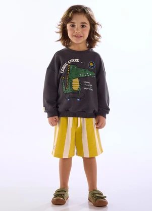 Três e Já - Conjunto Pega-Pega Blusão Bermuda Cinza - TRÊS E JÁ