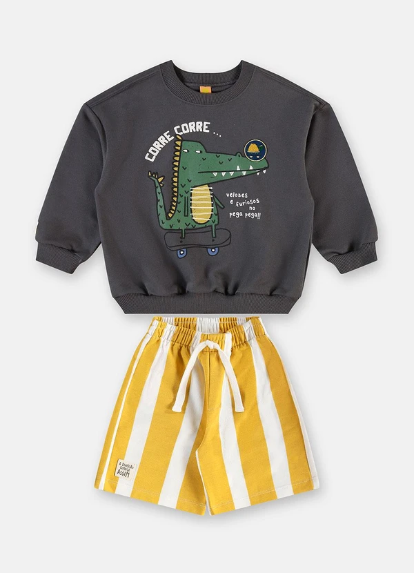 Três e Já - Conjunto Pega-Pega Blusão Bermuda Cinza 2