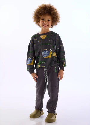 Três e Já - Conjunto Pega-Pega Blusão Calça Cinza - TRÊS E JÁ