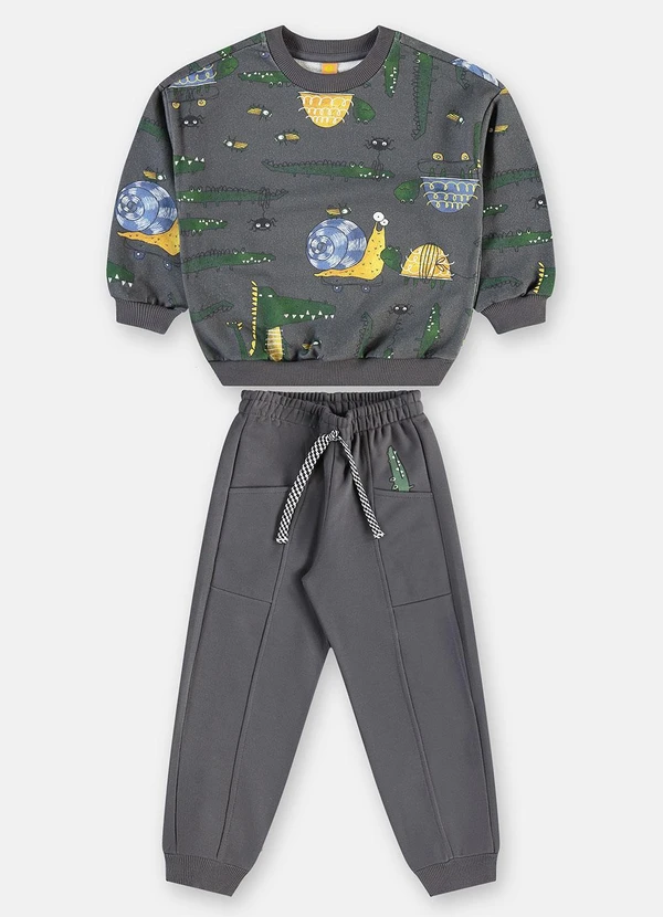 Três e Já - Conjunto Pega-Pega Blusão Calça Cinza 2