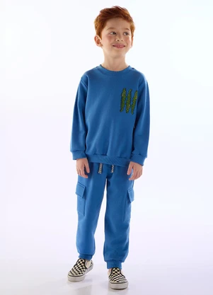 Três e Já - Conjunto Pega-Pega Moletom Azul - TRÊS E JÁ