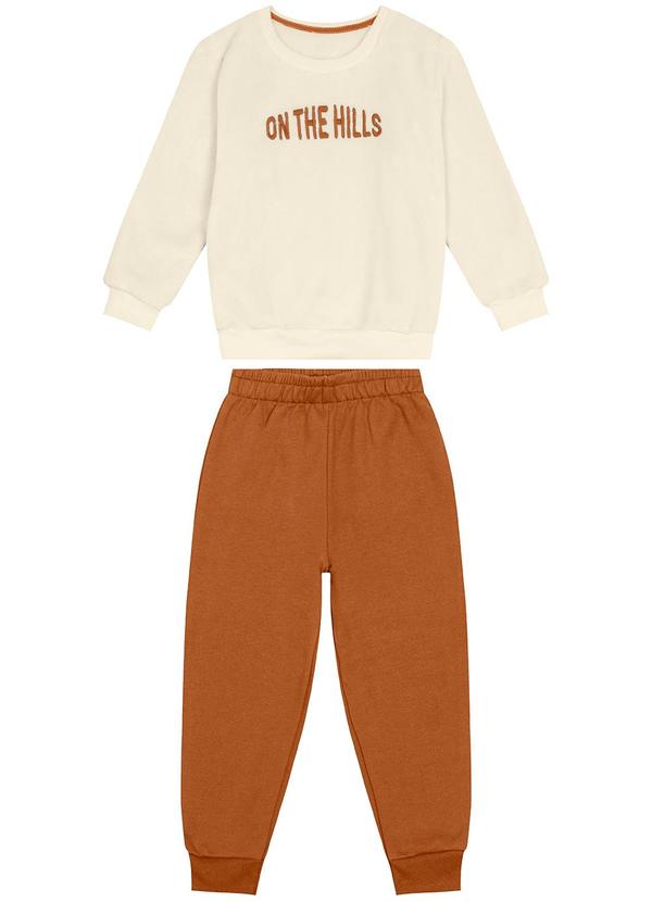 Carinhoso - Conjunto Pelúcia Bordada Jogger Menino Bege