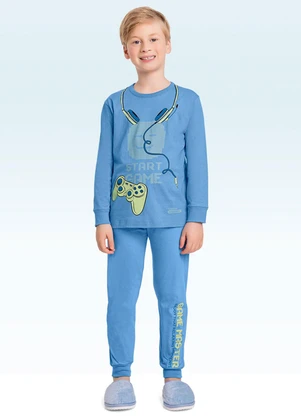 Fakini Kids - Conjunto Pijama Camiseta e Calça Azul - FAKINI KIDS