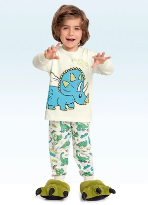 Fakini Kids - Conjunto Pijama Camiseta e Calça Bege - FAKINI KIDS