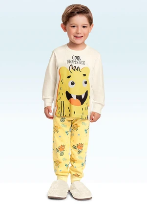 Fakini Kids - Conjunto Pijama Camiseta e Calça Bege - FAKINI KIDS