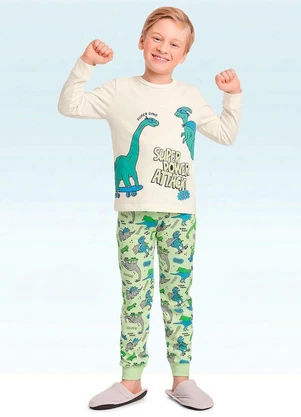 Fakini Kids - Conjunto Pijama Camiseta e Calça Bege - FAKINI KIDS